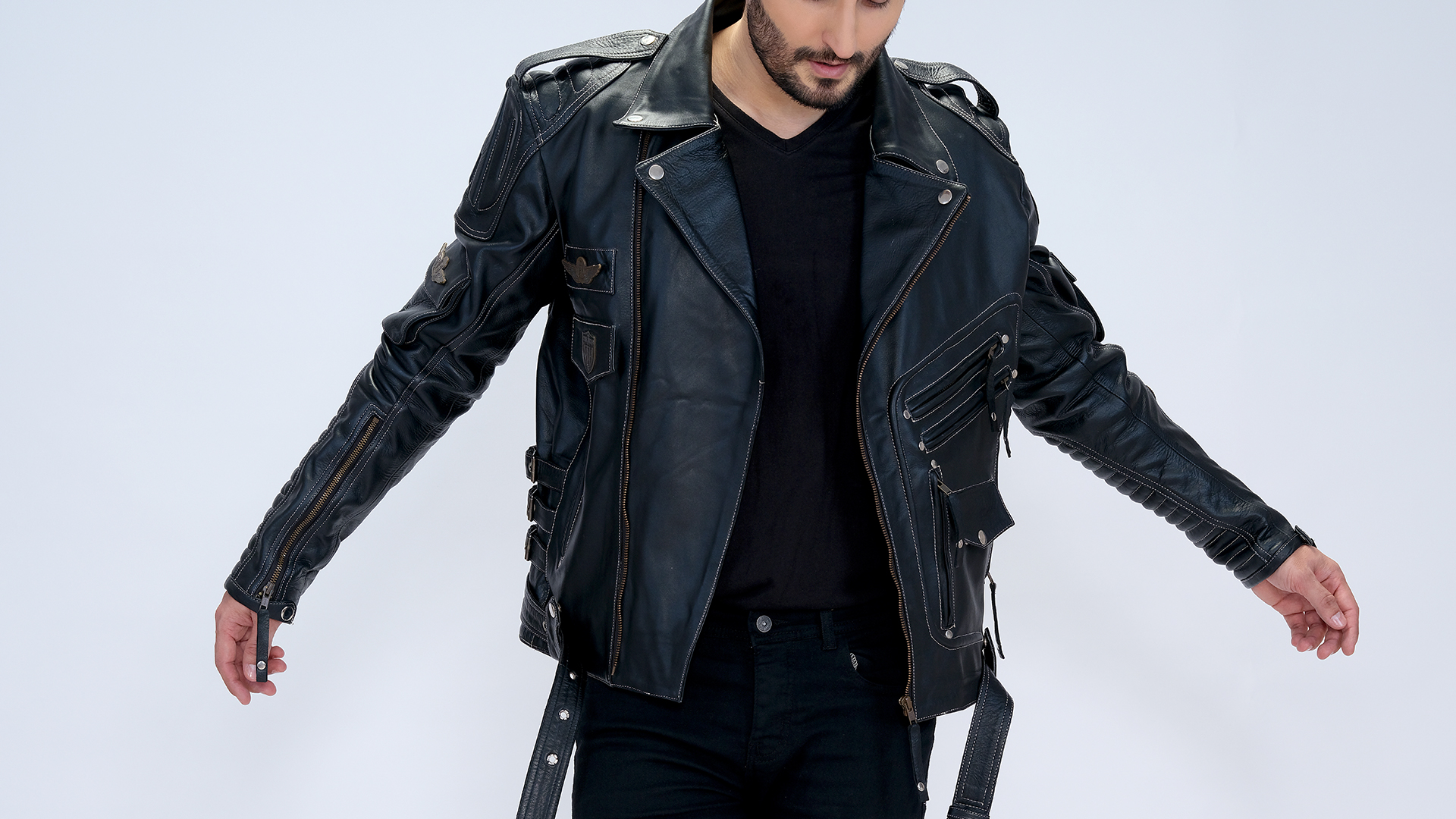 American Hide & Leather ブラックレザージャケット XL Hide Fusion Men's Genuine Leather Top Grain HD Motorcycle Real